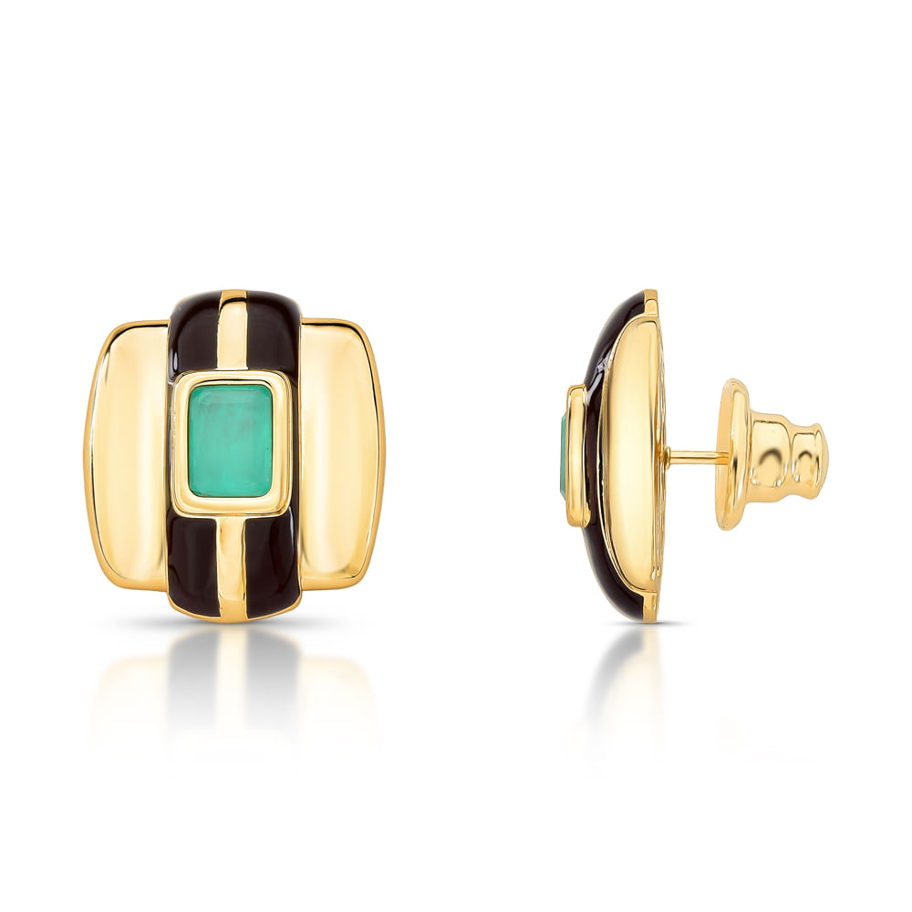Brinco Dourado com Pedra Fusion e Esmaltado Marrom - BR01040610DOES
